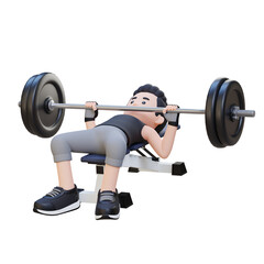3D Sportsman Character Building Strength with Barbell Bench Press Exercise