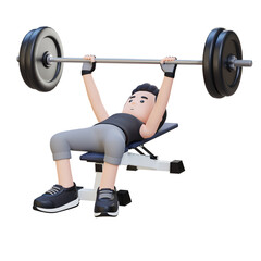 Fototapeta na wymiar 3D Sportsman Character Building Strength with Barbell Bench Press Exercise