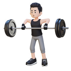 Fototapeta na wymiar 3D Sportsman Character Strengthening Shoulder Muscles with Upright Row Workout
