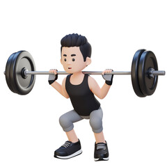 3D Sportsman Character Building Lower Body Strength with Barbell Squat Workout
