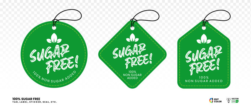 Sugar free vector tag label. Green Circle and triangle hang tag design template for sugar free message