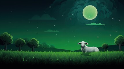 Obraz na płótnie Canvas Photo eid al adha islamic decoration background with goat sheep arabic lantern crescent,AI generated. 