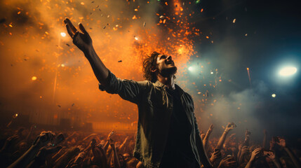 A rockstar performing at a concert reaching, Background Image, HD