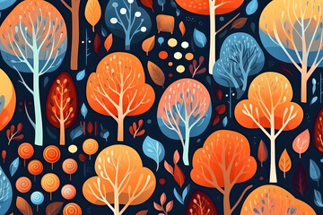 abstract autumn forest background of flowers in cartoon style