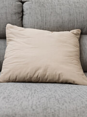 Blank soft pillow on sofa MADE OF AI