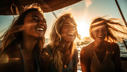 Young women enjoy carefree summer party outdoors generated by AI