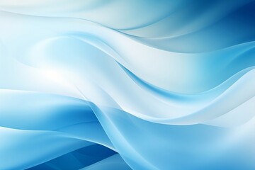 Soft blue background with soothing abstract blue and white ribbon waves. Created using generative AI. 