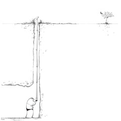 Man with periscope spies in bird