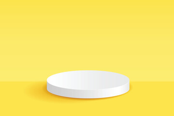 Abstract scene background. Cylinde podium on pastel yellow background. Product presentations, mock ups, cosmetic product shows, podiums, pedestals or platforms. Stage show on beige 3d studio pedestal.