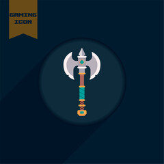 Isolated colored retro videogame axe medieval weapon icon Vector