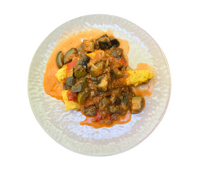 Ratatouille with zucchini, tomatoes and polenta fingers isolated png file