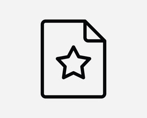 Favorite File Icon. Start Document Folder Favourite Page Paper Bookmark Rating Rate. Black White Line Graphic Clipart Artwork Symbol Sign Vector EPS