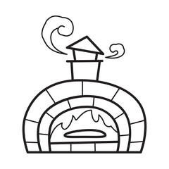antique pizza oven drawing, cute cartoon style illustration
