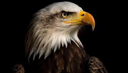 Obraz premium Majestic bald eagle perching, staring, sharp eyed generated by AI