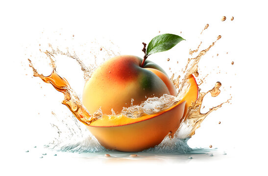 Peach fruits with water splash png