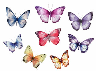 Fototapeta na wymiar Watercolor Butterfly Illustration Clipart Bundle. A set of generative watercolor butterflies on white background.