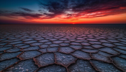 Sunset over dry land, reflecting beauty in nature generated by AI