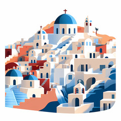 Illustration of a beautiful view of a greek village, Greece