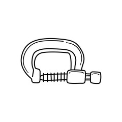 Fototapeta na wymiar Clamp tool icon. Vector illustration of a vise. Hand drawn building clamp
