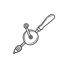 Hand drill icon in sketch style. Woodworking tool vector illustration.
