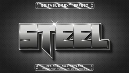 Steel text effect template with 3d style use for logo and business brand