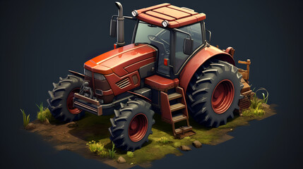 farm tractor red digital render 3d art gen isometric ai