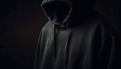 Fototapeta na wymiar Hooded burglar in black, a spooky mystery generated by AI