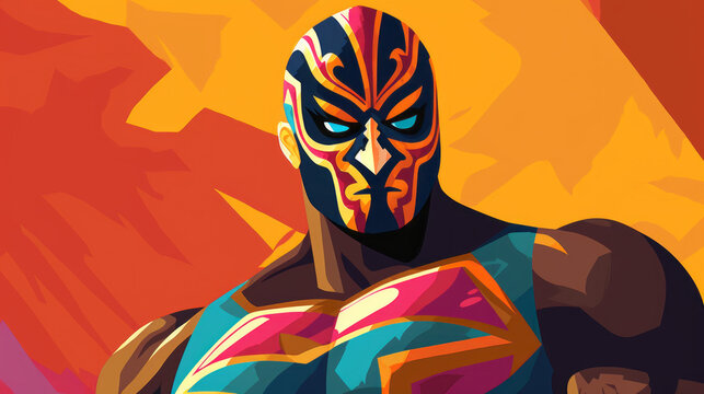 Luchador illustration with colorful colors