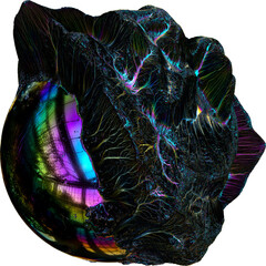 3d Abstract Bismuth Iridescent Spherical Organic Textured Metalic Shapes on Transparent Background