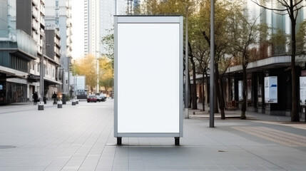 Vertical white blank billboard on the city street with copy space