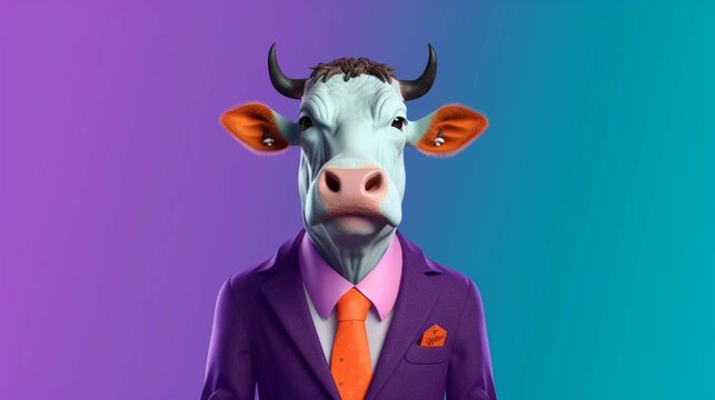 Cow Clothes Man Head Cow Concept Stock Photo.Generative AI