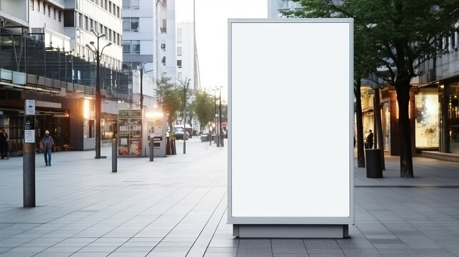 Vertical white blank billboard on the city street with copy space