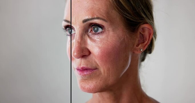 Woman Before And After Face Lift Therapy