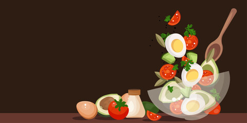 Vegetable salad, lunch, healthy food website background landing page