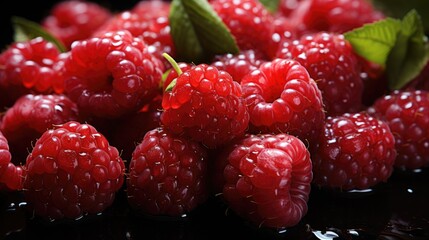 Ripe red raspberries, Close up of freshly picked raspberries.