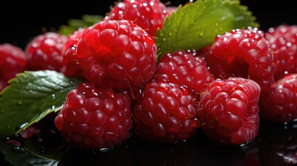 Ripe red raspberries, Close up of freshly picked raspberries.