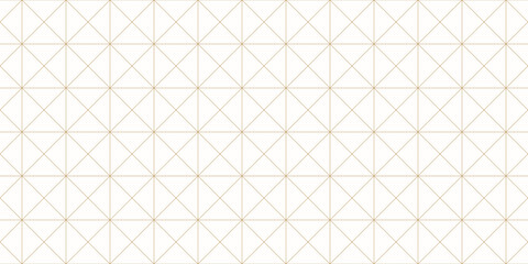 Golden vector minimalist geometric seamless pattern with thin lines, square grid. Subtle gold and white texture with squares, triangles. Delicate minimal monochrome background. Simple luxury design