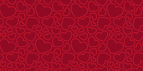 Red hearts seamless pattern. Valentines day background. Love romantic theme. Vector abstract texture with small outline red hearts. Cute minimal design for wrap, fabric, cloth, print, wedding decor