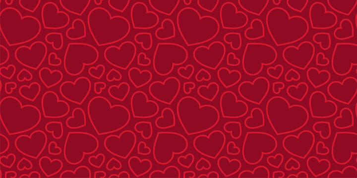 Red hearts seamless pattern. Valentines day background. Love romantic theme. Vector abstract texture with small outline red hearts. Cute minimal design for wrap, fabric, cloth, print, wedding decor