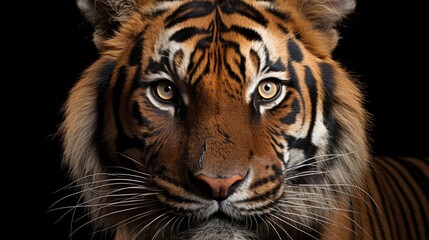 Fototapeta premium Angry tiger,Sumatran tiger, Beautiful tiger portrait on black background.