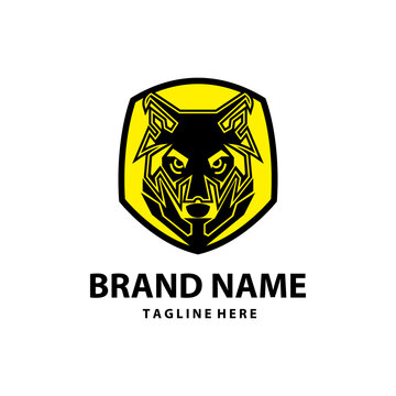 wolf head emblem technology logo design