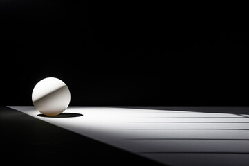 A white ball in a black room with directional lighting