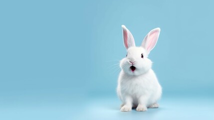 Obraz na płótnie Canvas cute animal pet rabbit or bunny white color smiling an.Generative AI