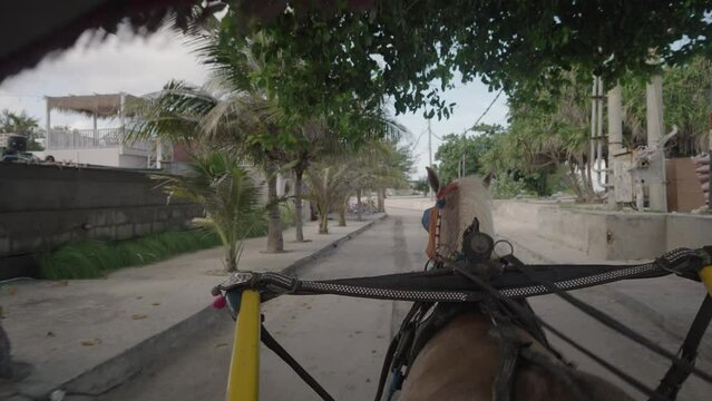 POV Riding a Carriage Horse as a Transportation in Gili Trawangan Island Indonesia