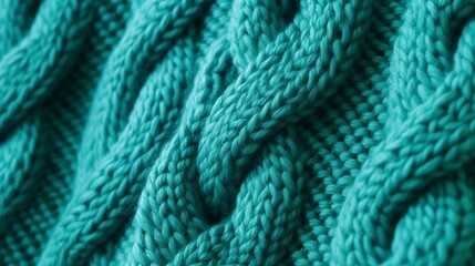 Close up photo of a green knit sweater that has patterns, in the style of high quality photo, turquoise, generative AI