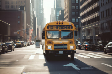 Plakat yellow school bus in new york city, AI