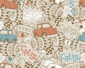 Seamless pattern vector of monster truck cartoon © Bhonard21