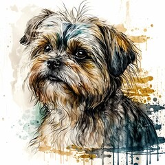shorkie dog sketched lines water color painting detailed water color background 