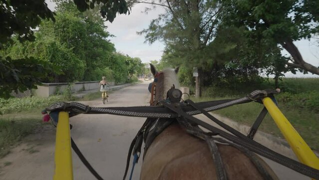 POV Riding a Carriage Horse as a Transportation in Gili Trawangan Island Indonesia