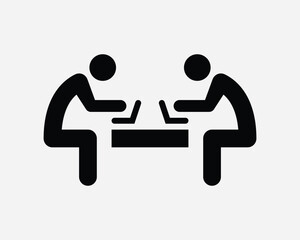 Working Together Icon. Teamwork Team Employee Worker Laptop Computer Study Research Work. Black White Graphic Clipart Artwork Symbol Sign Vector EPS
